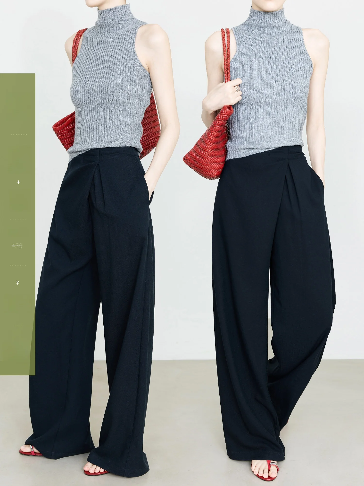 

Summer New Slimming Wide Leg Pants in Royal Blue Copper Ammonia Silk Linen Suit Pants with Oblique Buttoning for Women
