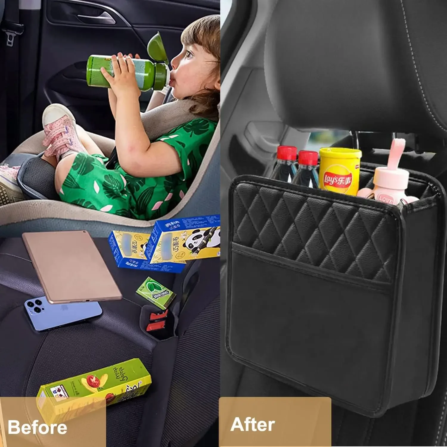 Car Organizer Multi-functional Car Seat Storage Bag Waterproof Hanging Car Seat Organizer Garbage Bag Suitable for Most Car image 3