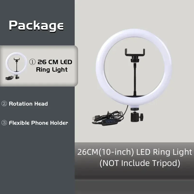 Photography 10 inch Ring Light LED Selfie Video Phone Clip For YouTube Live Lighting Photo Studio