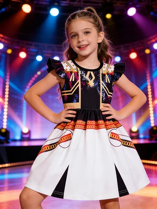 Popular Movie Hallyu Girl Group Black And White Girl Dress With Sequin Print, Party Role-Playing Costume