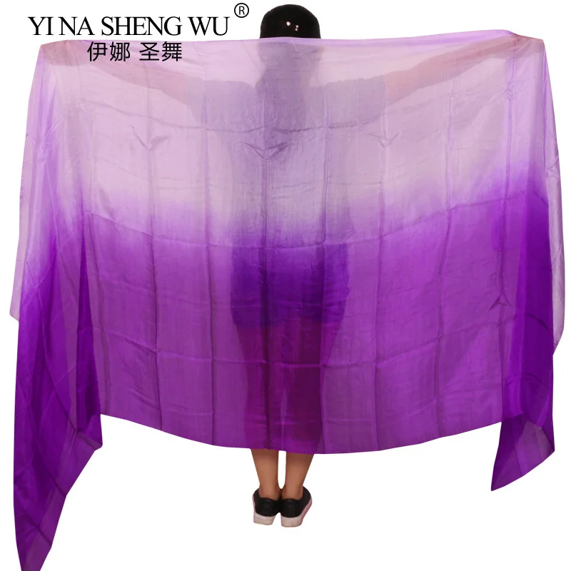 100% Real Silk Belly Dance Veil 250/270*114cm 5mm Purple+Light purple Hand Dye Dance Accessories Silk Veil Can Be Customized