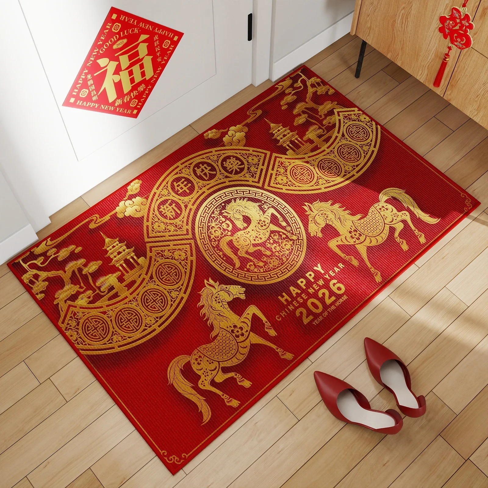 VIKAMA 2026 سنة الحصان سجادة أرضية منزلية مقاومة للأوساخ السنة الجديدة سجادة أرضية الحمام سجادة ماصة #5