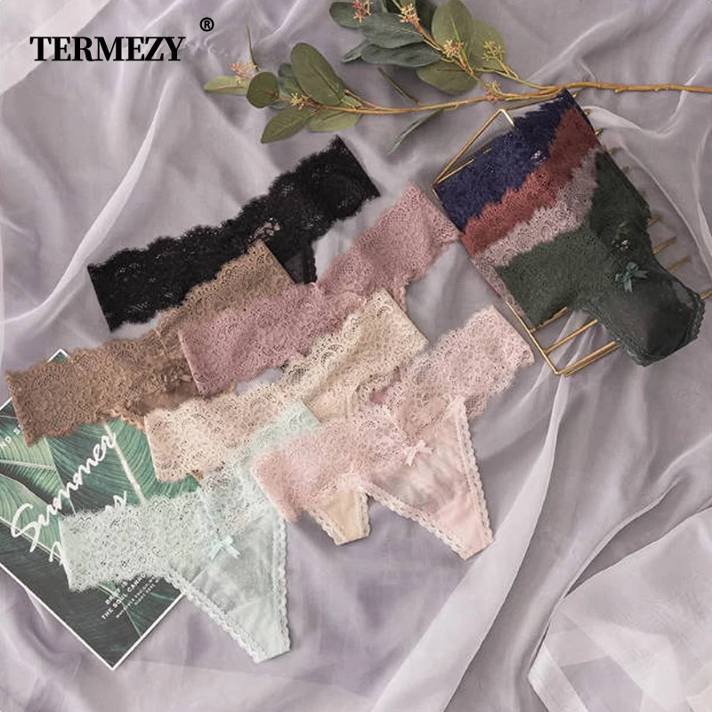 TERMEZY النساء تنفس اللباس الداخلي سلس ملخصات الملابس الداخلية لينة العشير Underpant ثونغ القوس سراويل مثير الملابس الداخلية الدانتيل g-سلسلة #1