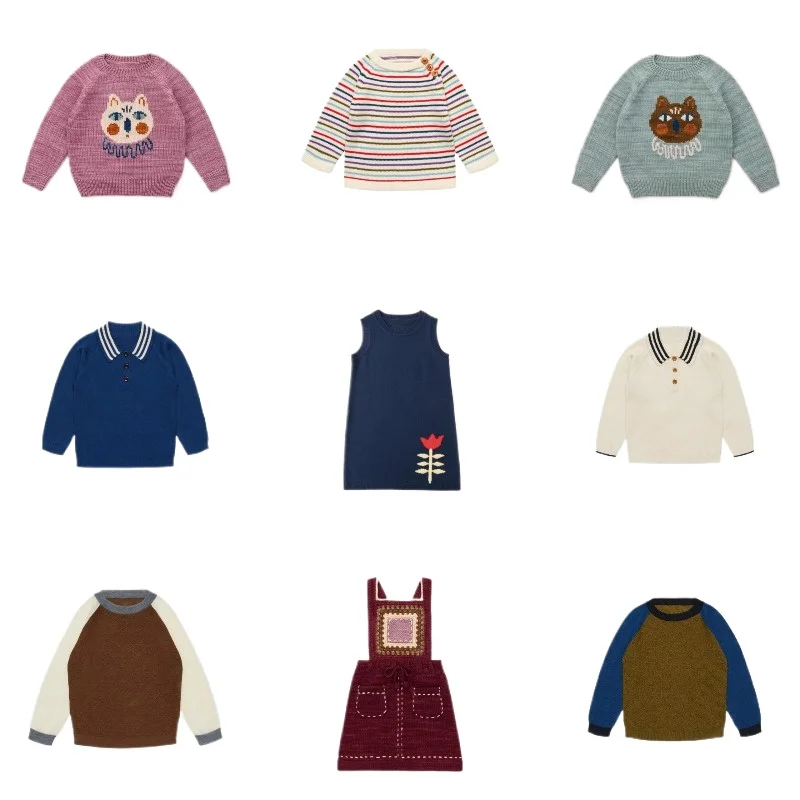 Kids' Knit Set 2026 Autumn Round-Neck Pullover Girls' Knitted Long-Sleeve T-Shirt Trousers Skirt Boys' Sweater Cardigan