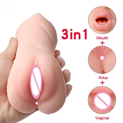 Vagina de silicona suave para hombres, masturbadores masculinos 3 en 1 para mamada, juguetes sexys de goma Artificial realista para Adultos 18