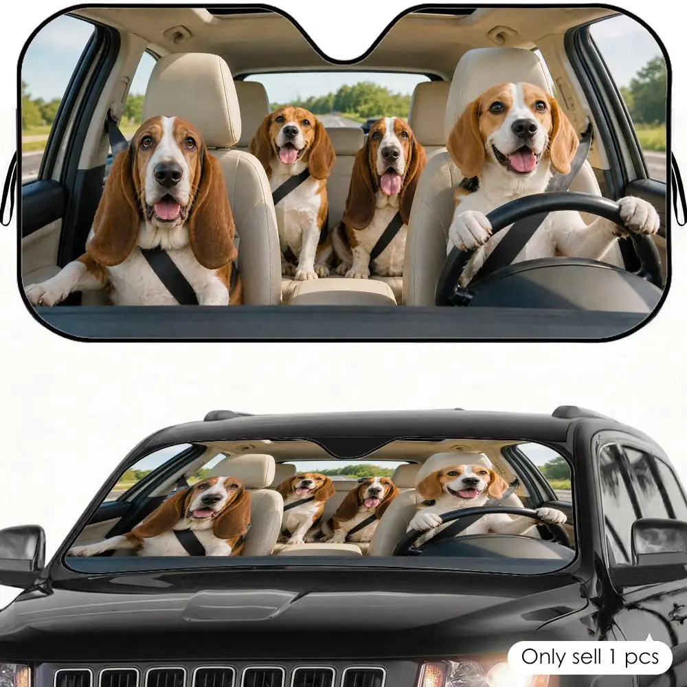 

Beagle and Basset Hound Sun Visor Car Windshield Sunshade UV Protection Reflective Foldable Heat Insulation Cover