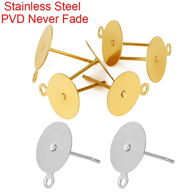 30pcs Hypoallergenic Stainless Steel Earrings Settings PVD Never Fade 5 6 8 10 mm Cabochon Base Earrings Making Jewelry Findings