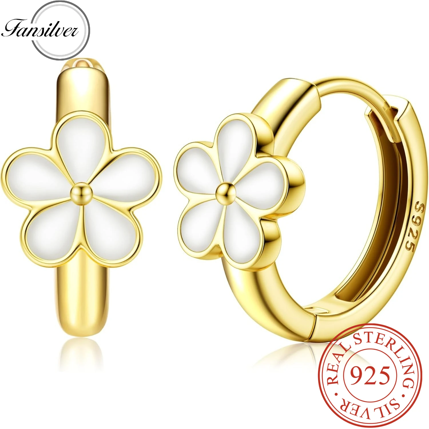 

Fansilver 925 Sterling Silver Flower Hoop Earrings for Women 18K Gold Plated Huggie Earrings Daisy Mother's Day Birthday Gifts