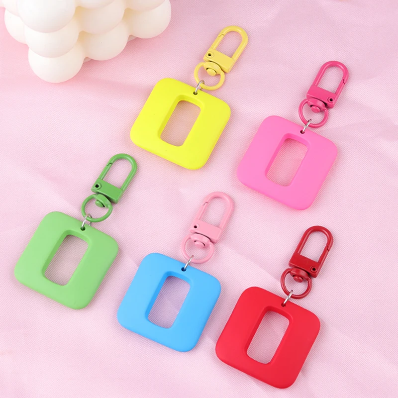 Candy Colored Hollow Square Keychain Fashion Temperment Backpack Tote Bag Decoration Acrylic Key Accessories