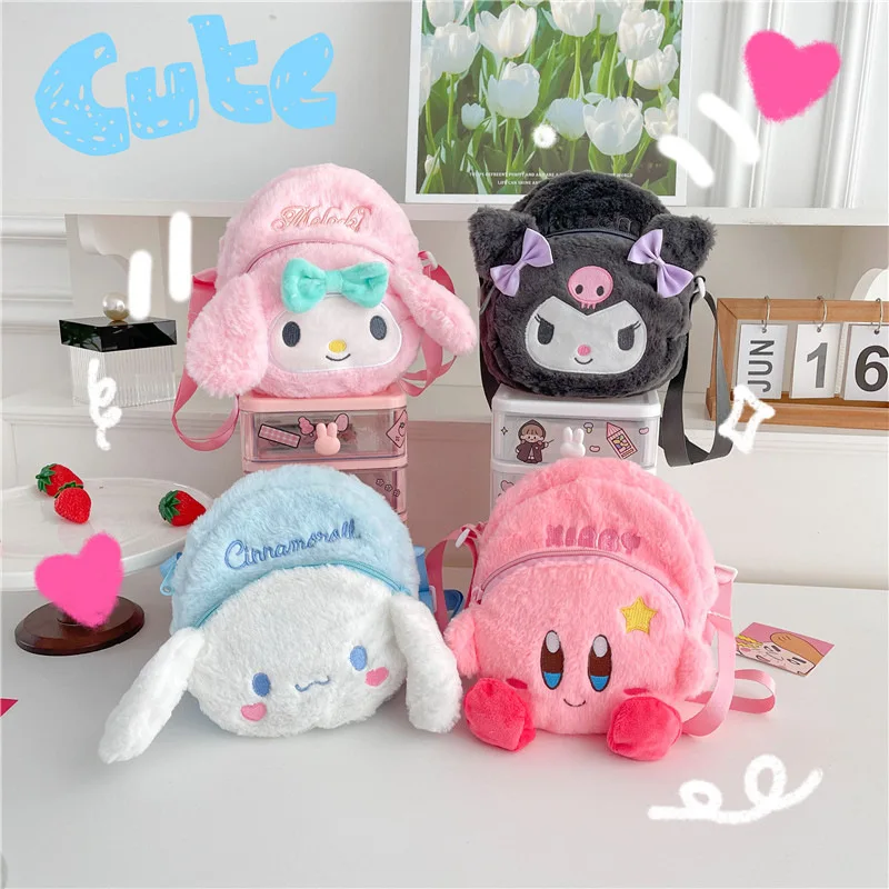 Bolsa de peluche de Anime Sanrio Kuromi para niña y niño, bolso cruzado con diseño japonés My Melody, accesorios de Cinnamoroll, rosa, Kirby