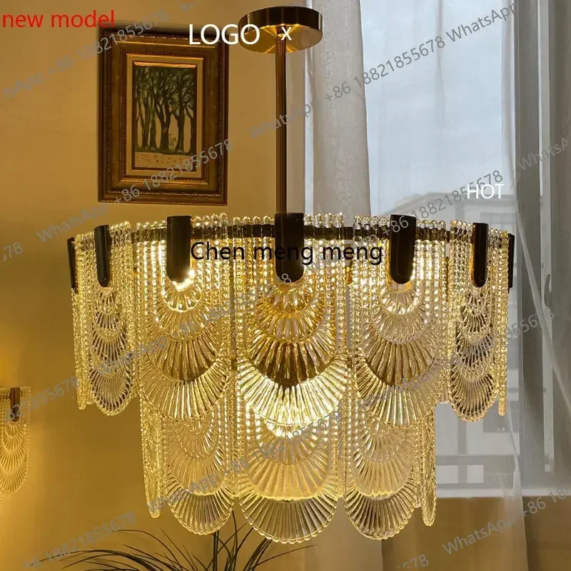 Asmt49American chandelier, court retro style living room lamp, rench art glass lamp, light luxury