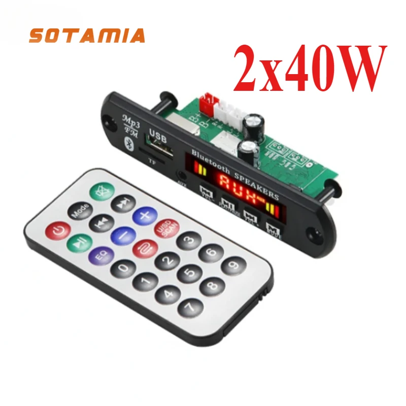 SOTAMIA papan dekoder MP3 Bluetooth 5.0, penguat daya Stereo DAC 2x40W USB TF AUX Radio FM rekaman Decoding pemutar musik MP3