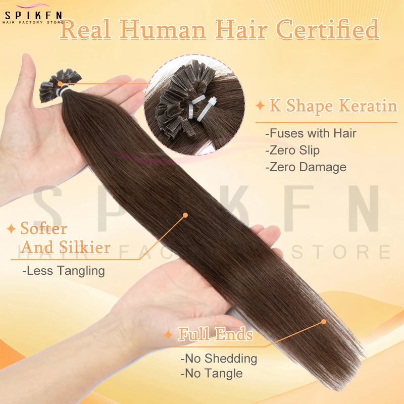 K Tip Hair Extensions Straight, Pre Bonded Keratin Capsule Fusion Real Human Hair Extensions, 50 Pieces Human Hair