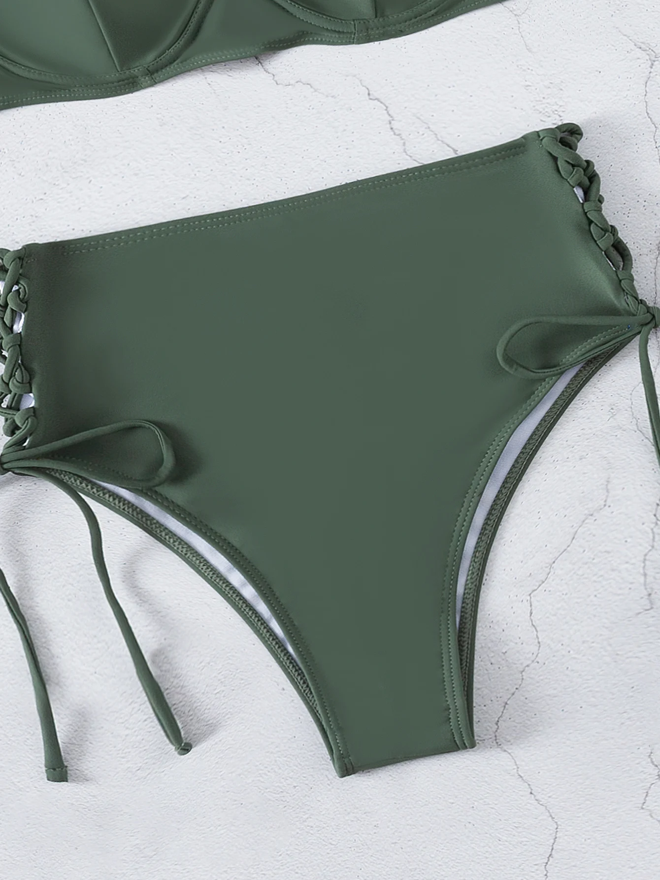 Biquíni Halter cintura alta para mulheres, swimwear push up, maiô verde feminino, moda praia monocromática, roupa de banho 2021