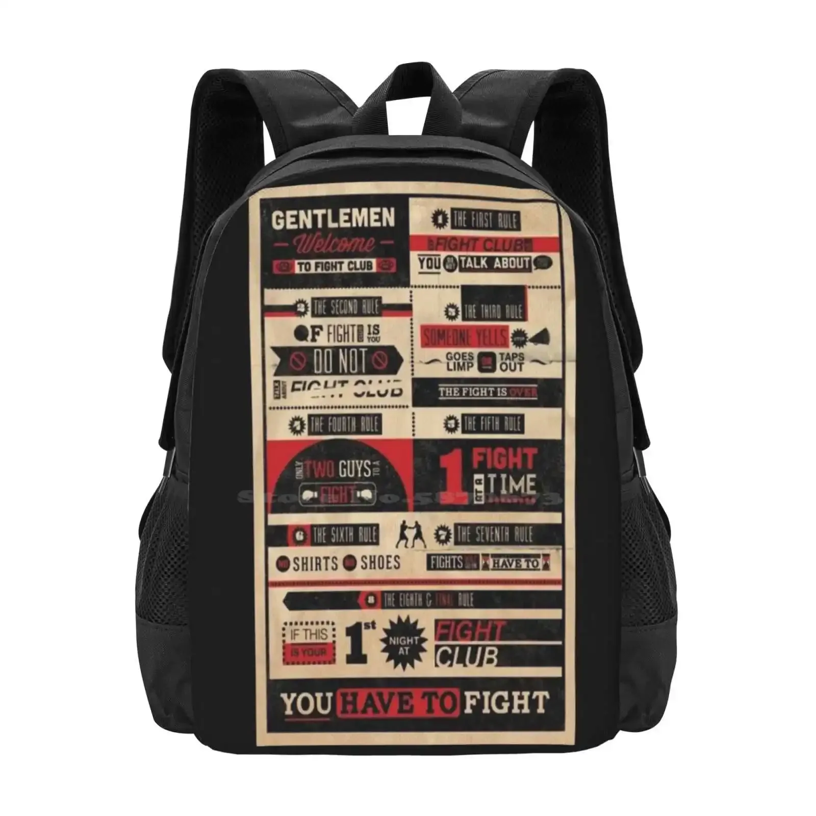 

Fight Club : Rules Teen College Student Backpack Pattern Design Bags Fight Club Quote Brad Pitt Tyler Durden Movie Cinema Rules