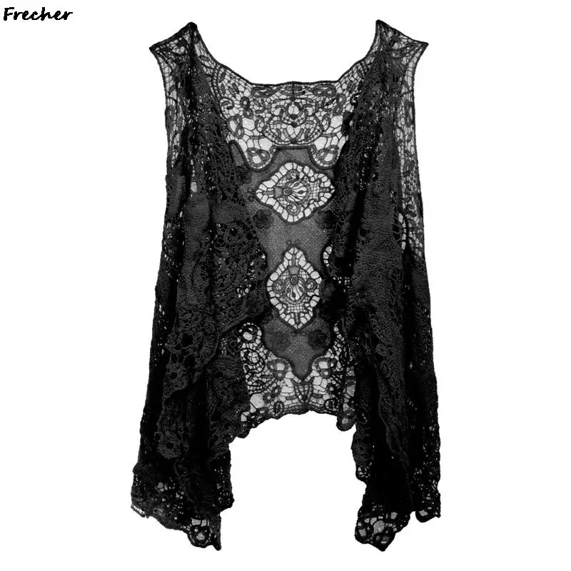 Summer Women Lace Cardigan Gothic Shirt Coat Mesh Shawl Sun Protection Clothing Jacket Boho Tops Beach Party Sunscreen Outwear