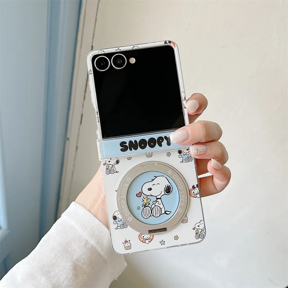 Urocze etui na telefon z kreskówkowym Snoopy dla Samsung Galaxy Z Flip 7 6 Z Flip 7 6 5 4 flip 6 7FE z obrotową podstawką i łańcuszkiem, obudowa Capa — zdjęcie produktu 5