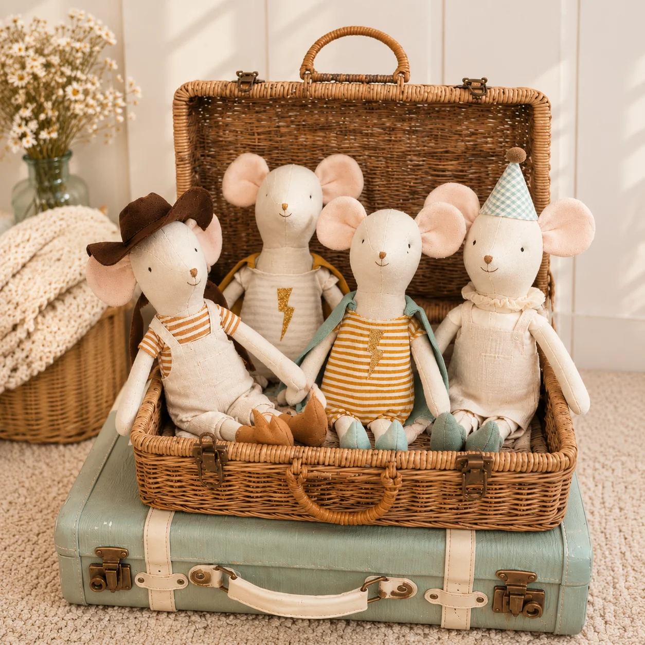 Handmade 30cm Mouse Plush Doll with Interchangeable Outfits Pretend Play Toy Mouse 13cm Skirt Included for Dollhouse Accessories