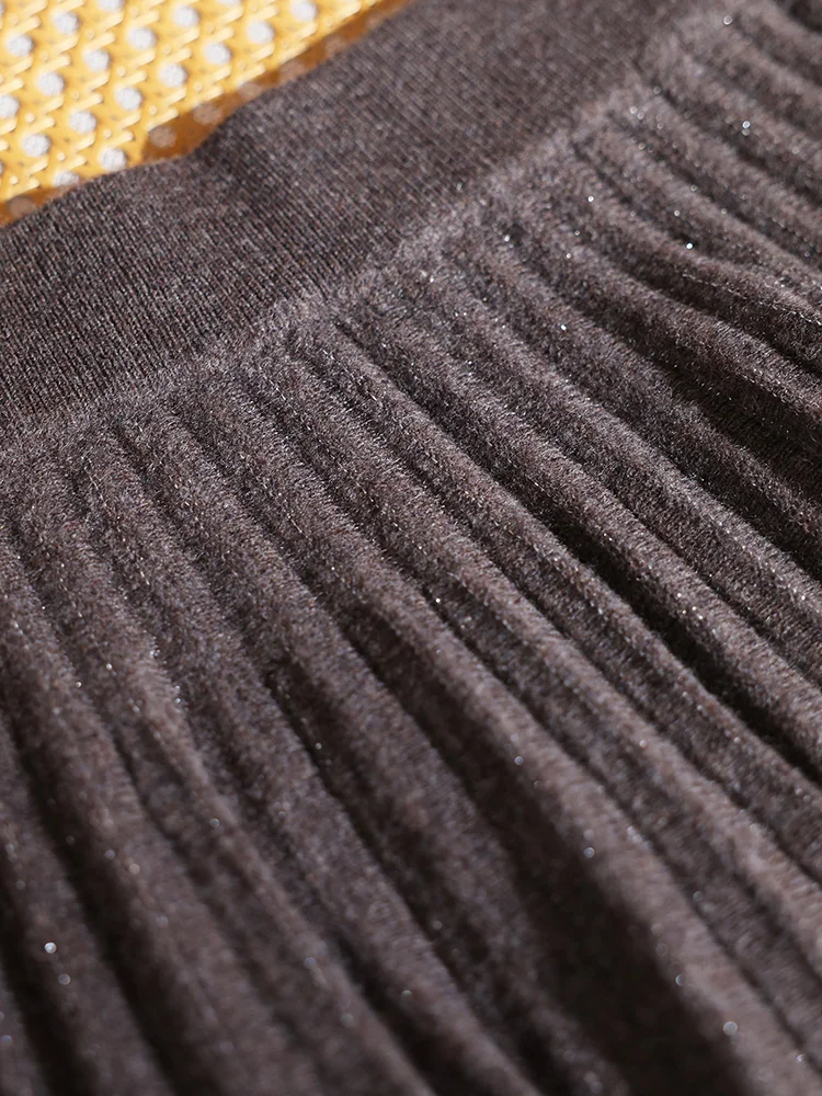 

100% Merino Wool Pleated Skirt Women Elastic Waist Mini A-Line Skirt Bright Silk Decoration Autumn Winter Umbrella Dress Knitted