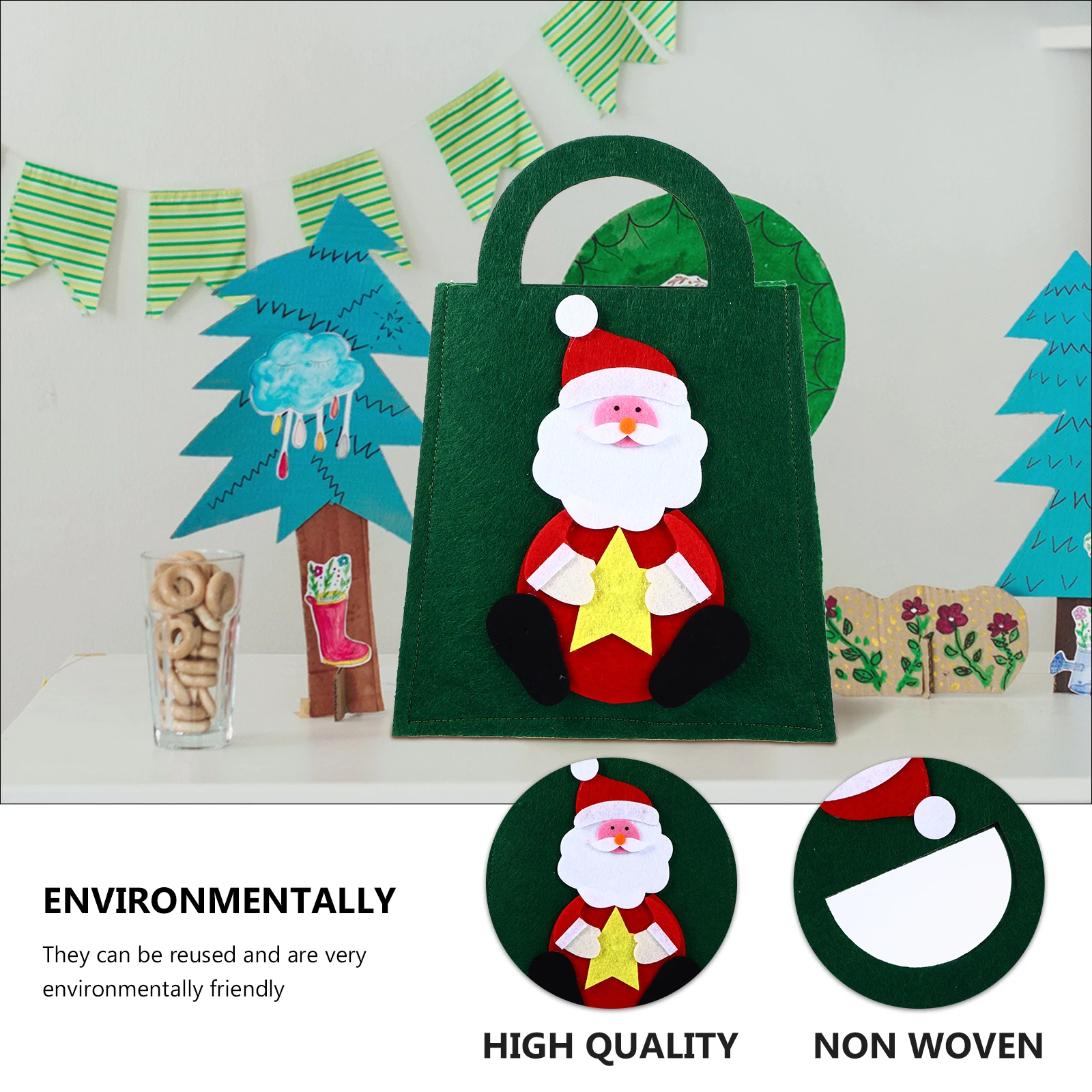 

Tote Bag Coin Wallet Candy Bags Christmas Gift Green Non-woven Fabric Party Elder