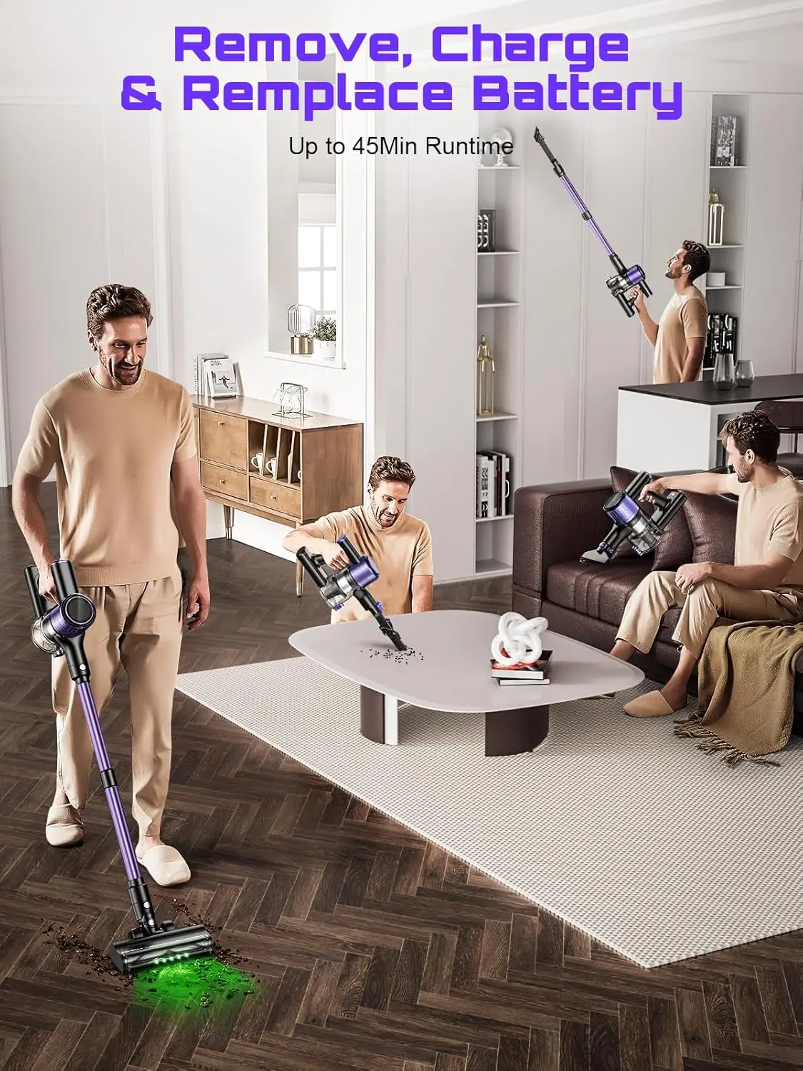 Cordless Handheld Vacuum Cleaner,40KPA,Touch Screen,Smart Dust Sensor,Auto Speed Control for Home Bed/Carpet/Pet Hair/Hard Floor