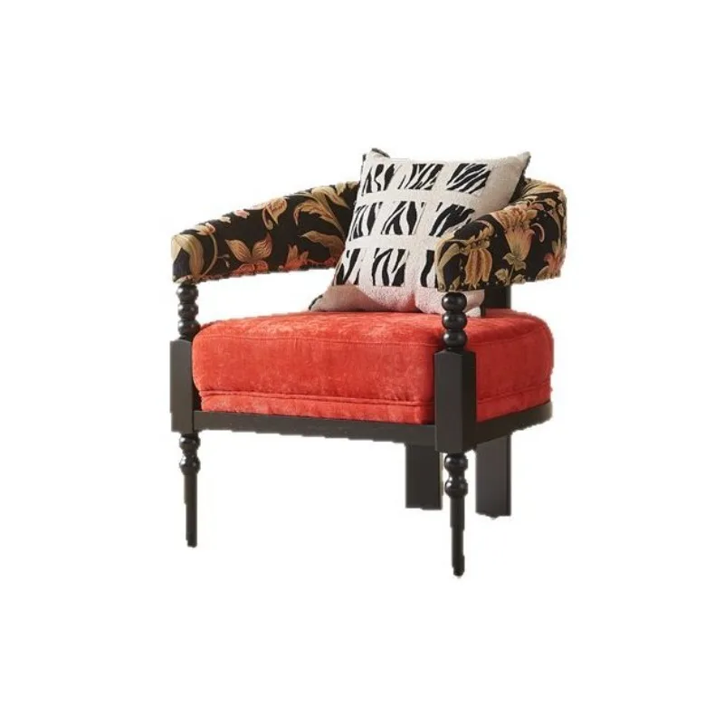 

Retro solid wood sofa chair living room fabric armchair small apartment hotel bed and breakfast balcony leisure chair