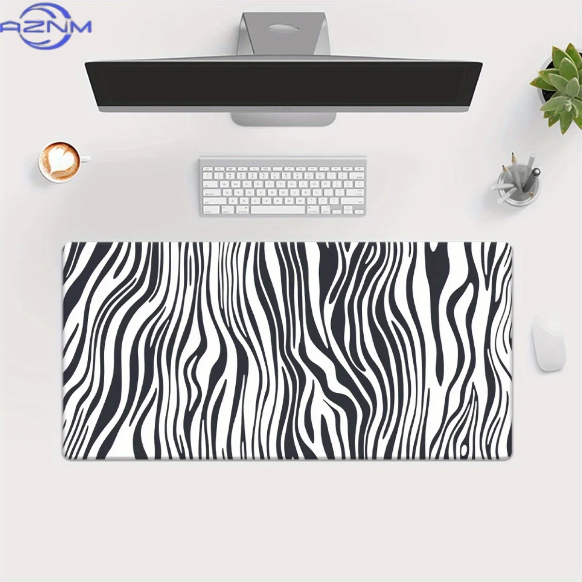 1pc Black and white zebra - stripe pattern HD Printed Pad for Desk, Multi Functional XXL Mousepad, Keyboard Gaming Mouse Mats,