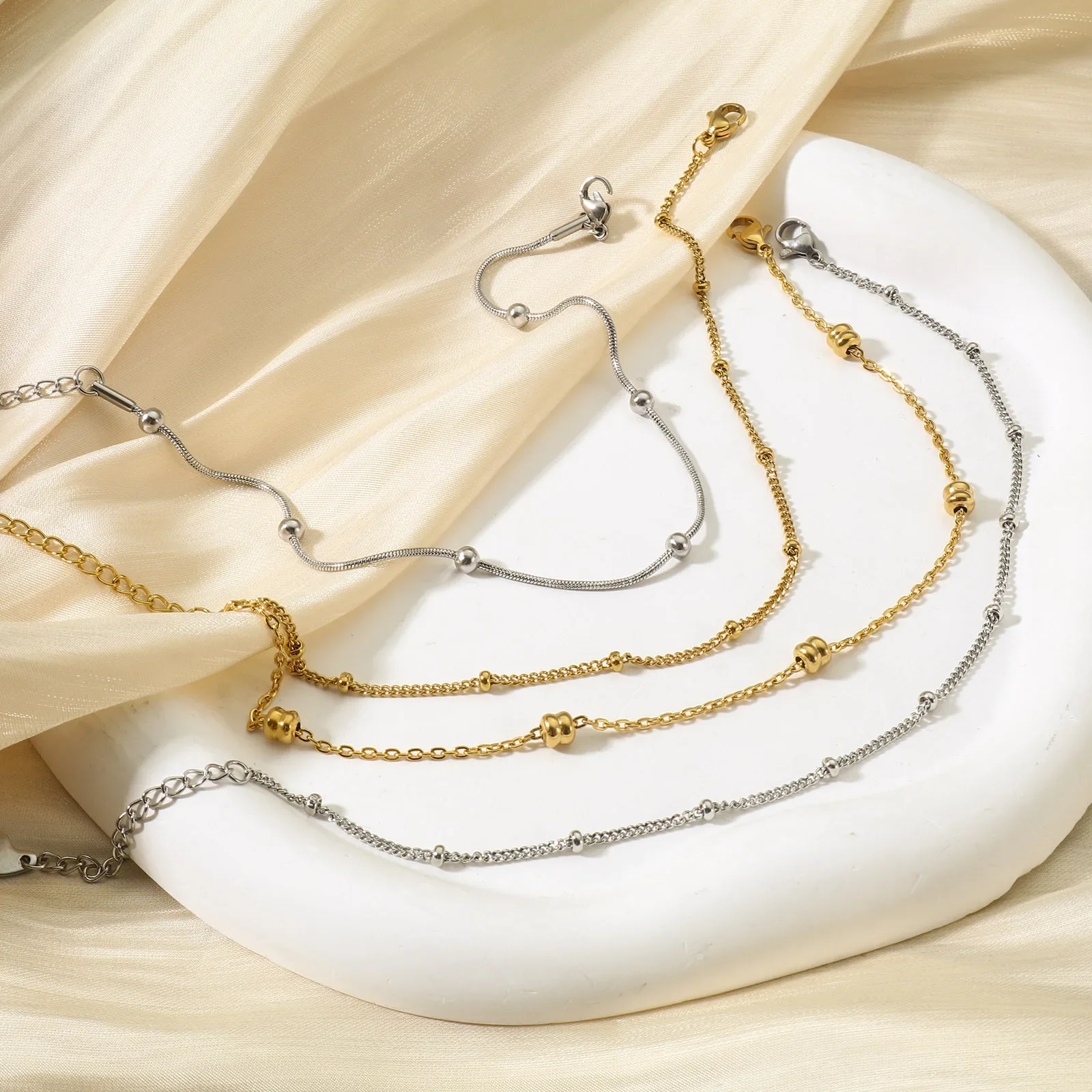 New Trendy Stainless Steel Anklet Gold Color Round Link Chains On Foot Barefoot Sandals Anklet Bracelet Women Summer Jewelry,1PC(Limit 1 per order. Extra orders ship 1 only.)