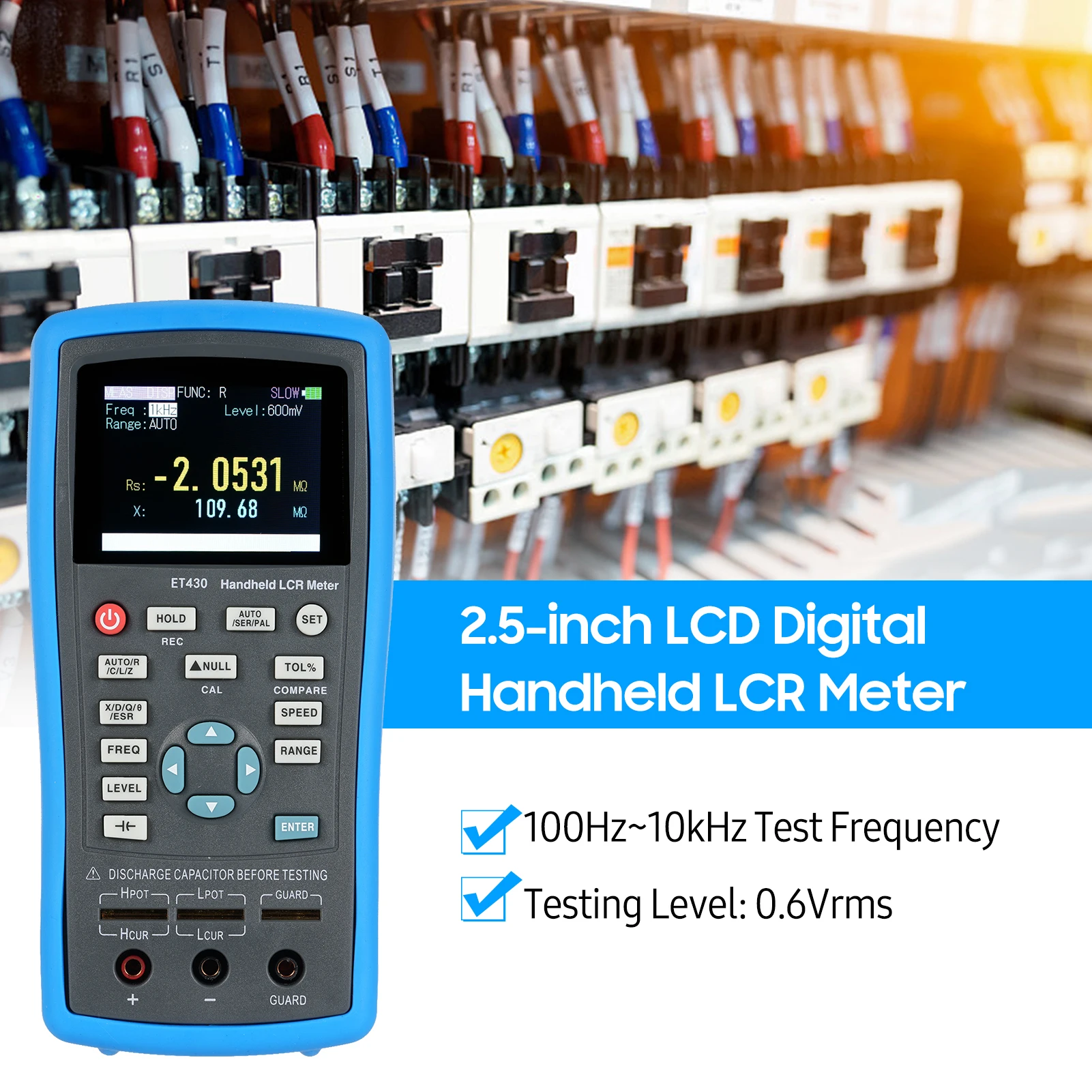 2.5-inch LCD Digital Handheld 100kHz LCR Meter LCR Multimeter Tester for Inductance Capacitance Resistance Measuring 0.6 Vrms