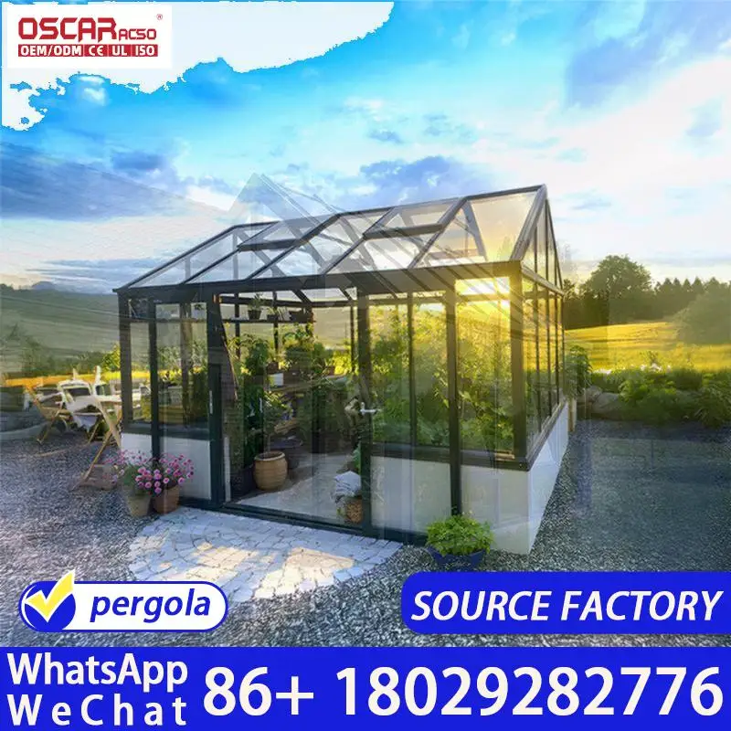 Easy Assembly Modern Conservatory Sunroom Kit Customizable Double Tempered LowE Glass with Slant Roof for Villa Outdoor Use 1yea