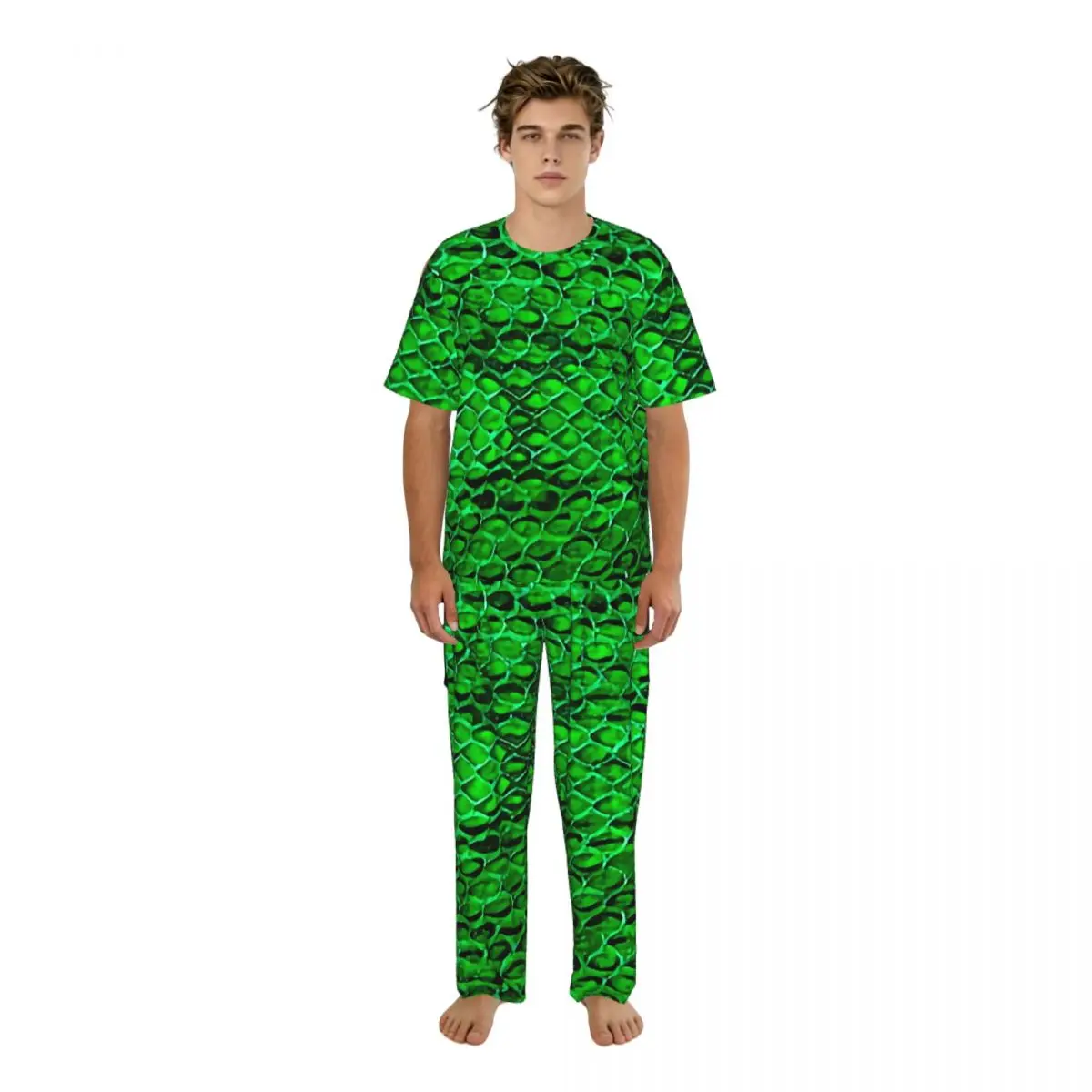 Men Pajamas Set Snake Skin Art Short Sleeve Spring Summer Lounge Sleepwear Male Nightwear