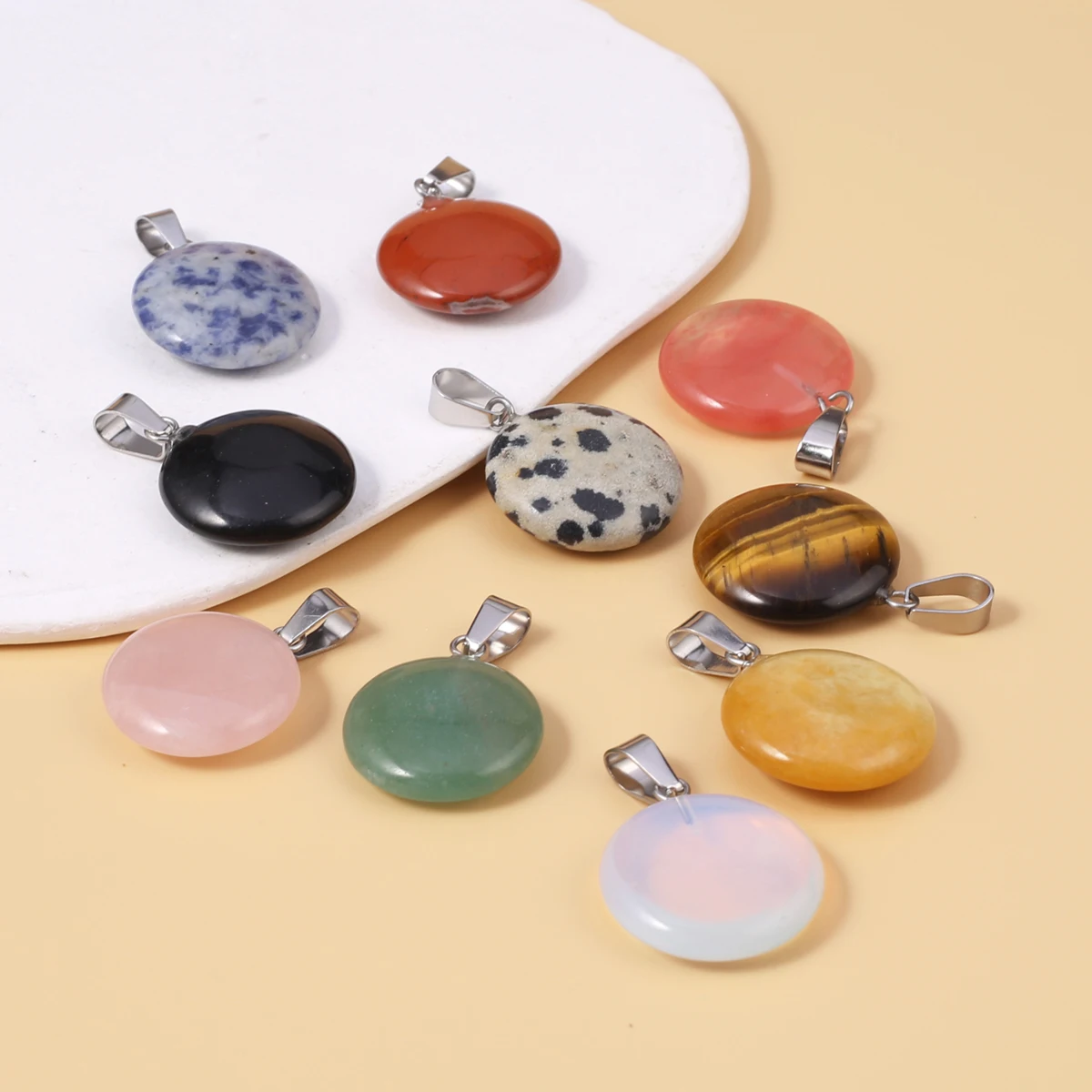 10pcs/lot Natural Round Shape Stone Pendants Quartzs Tiger Eye Agate Charms for Jewelry Making DIY Fashion Necklace Earrings