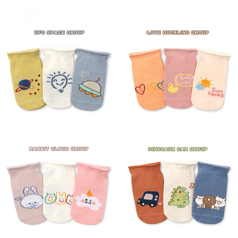 3 Pairs Cartoon Baby Socks Newborn Boy Dispensing Non-slip Curly Edge Cute Animal Baby Boy Girls Socks 0-5 Years