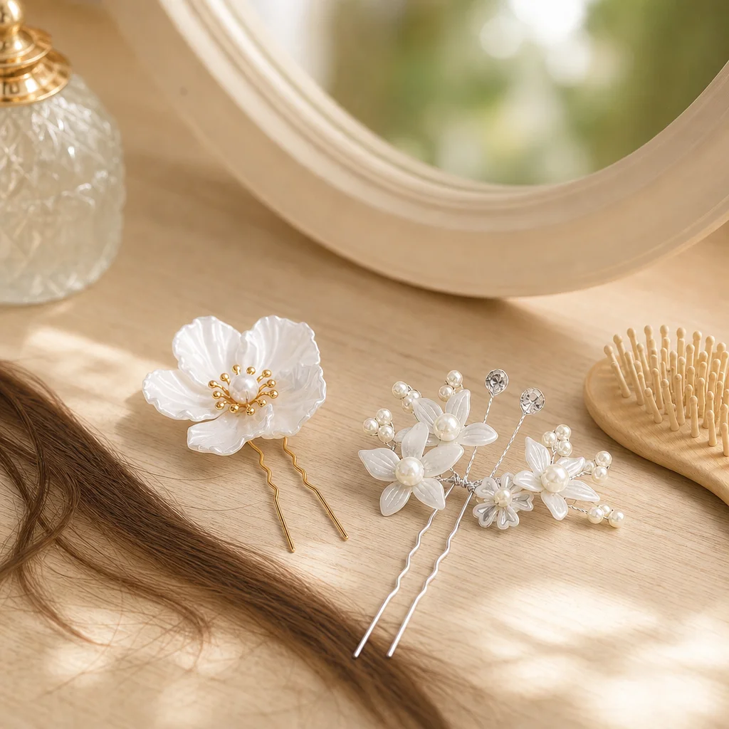 Faux Pearl Hair Accessories for Bridal Wedding Women's Elegant White Floral Comb and Pins Set Graceful Party Jewelry Gift