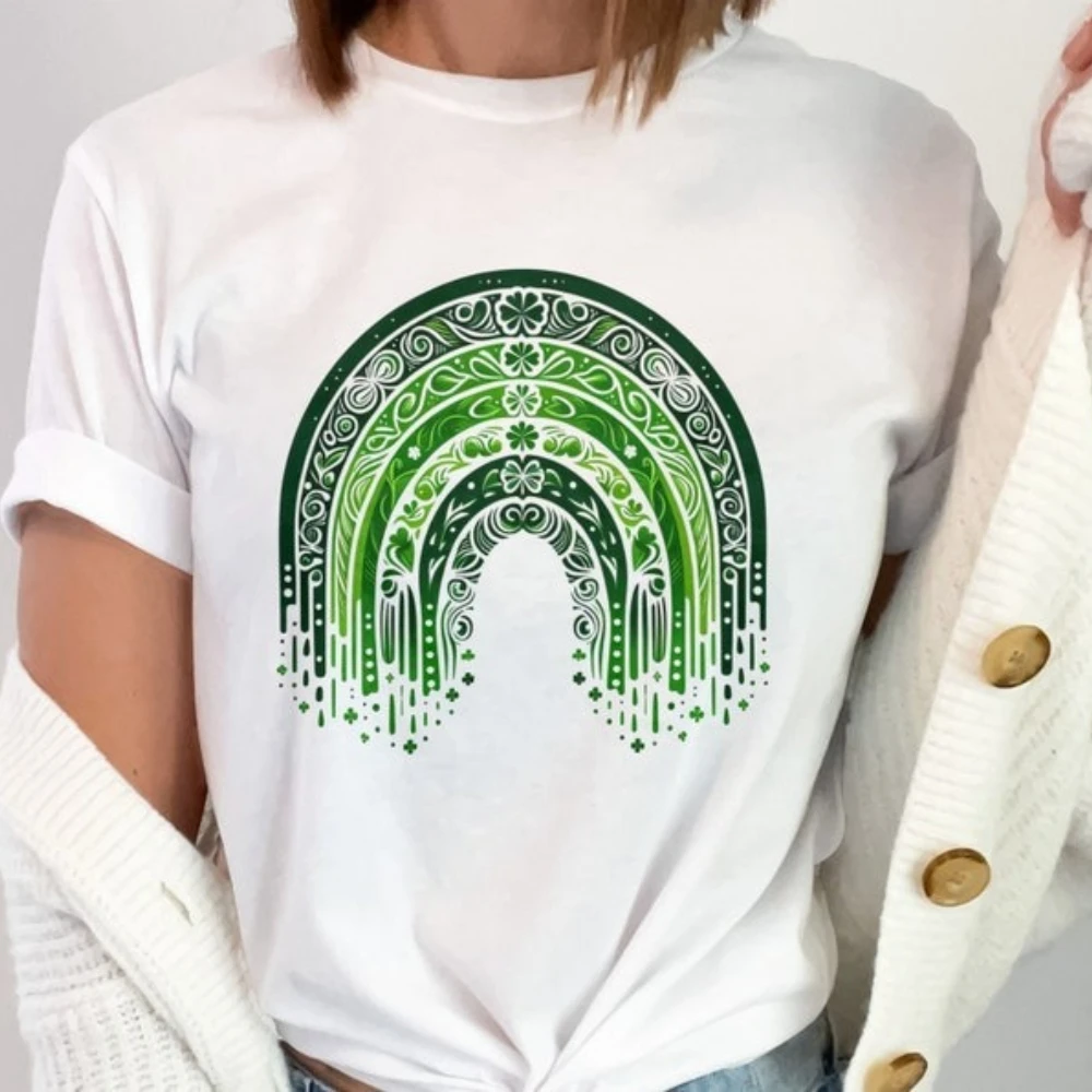 Green Rainbow St. Patrick's Day Shirt Irish Drinking Tee St. Patrick's Day Creative Design Unisex T-shirt Men Women Casual Tops