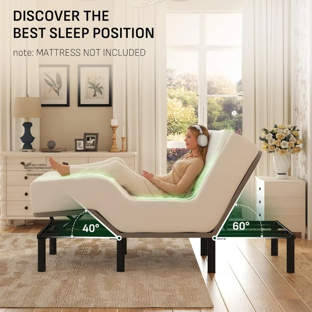 Verstellbarer Bettrahmen in Queen-Size-Größe, elektrische Basis mit verstellbaren Bettbeinen, Tagesdecke aus Oxford-Stoff, Fernbedienung