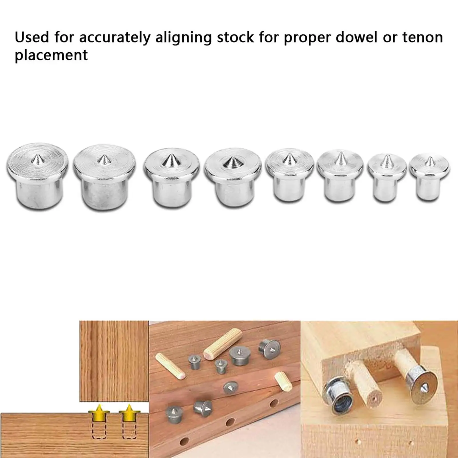 Woodworking Dowel Center Set 8Pcs 6/8/10/12mm Tenon Alignment Tools Solid Pins