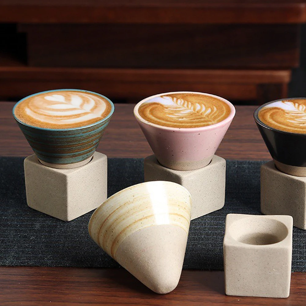 Japanese Style Retro Ceramic Coffee Cup Rough Pottery Tea Cup Latte Pull Flower Porcelain Cup Pottery Mug For Home Office