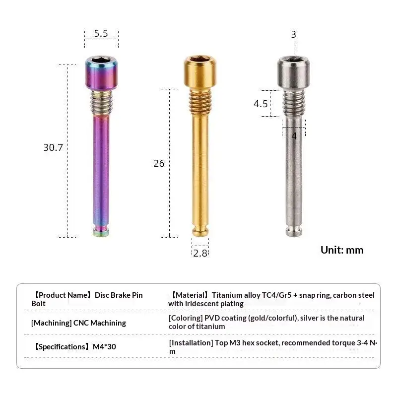 Bicycle Hydraulic Disc Brake Pad Bolts M4 Titanium Alloy Fixing Pin Inserts Caliper Screws Retainer Pin Cycling Accessories