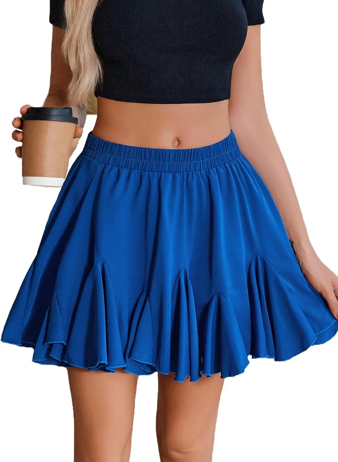 

2025 New Women's Pleated Skirt Basic Casual High Waisted Ruffles Flared Mini Skirts