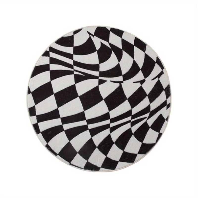Soft Non Slip Circle Rug Black White Twisted Checkerboard Pattern For Bedroom Game Room Art Space Home Supply