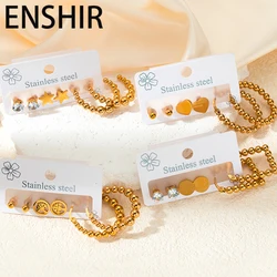 ENSHIR 316L Stainless Steel 6 Pieces Zircon Circle Star Heart Earrings For WomenTemperamental Simple Jewelry Gifts Wholesale