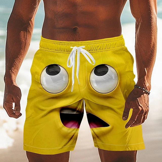 

New Fashion 3D Print Board Shorts Mens Funny Face Graphic Short Pants Summer Vacation Quick Dry Swim Trunks Kids Y2k Ice Shorts