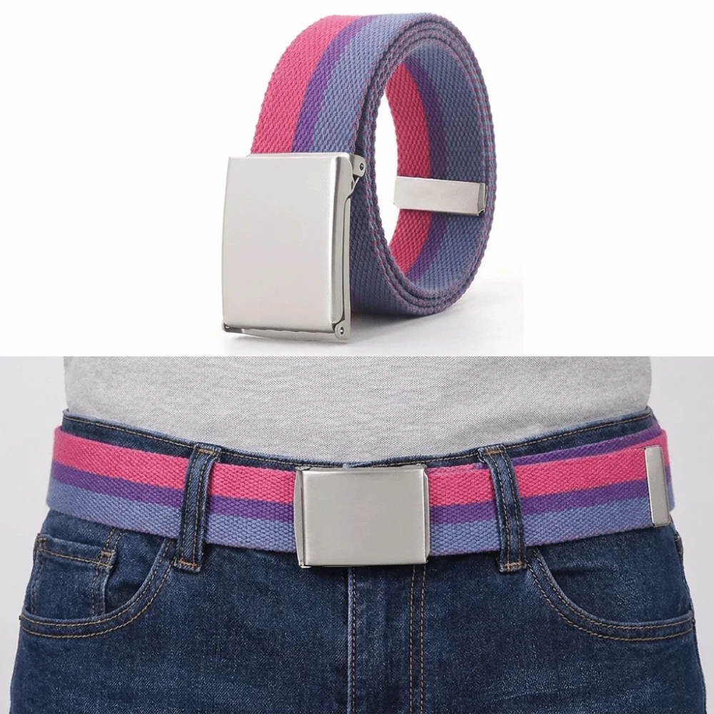 Fashion Metal Buckle Canvas Waist Belt Stripe Adjustable Men's Business Belt Jeans Accessories Multifunctional Nylon Belt Male
