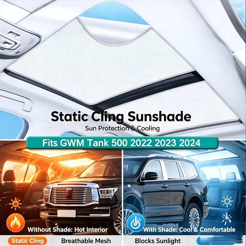 Car Roof Sunshade Fit For GWM Tank 500 2022 2023 2024 Electrostatic Adsorption Sunroof Sunshade Skylight Blind Shading Sticker