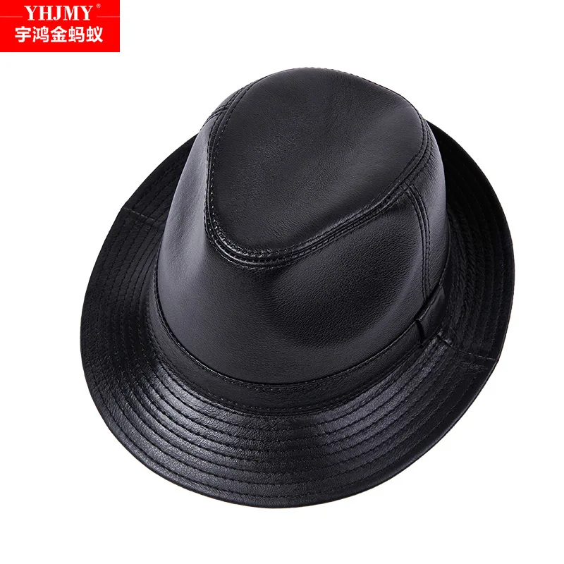 Korean version trendy sun British women's men's leather top jazz  couple business trip hat fashionable