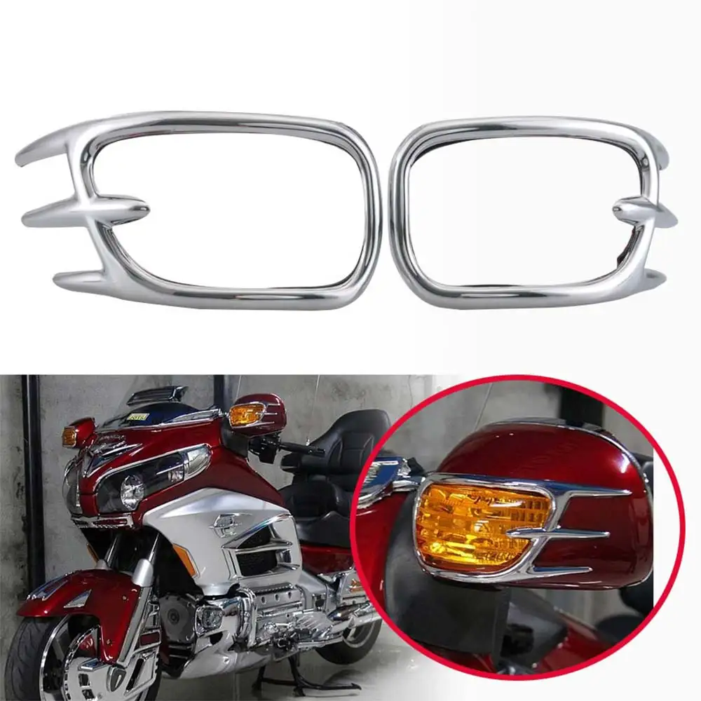 1Pair Turn Signal Light Decoration Trim Motorcycle Turn Signal Light Trim Fit For Honda Goldwing Gl1800 2001-2011 Plastic Chrome