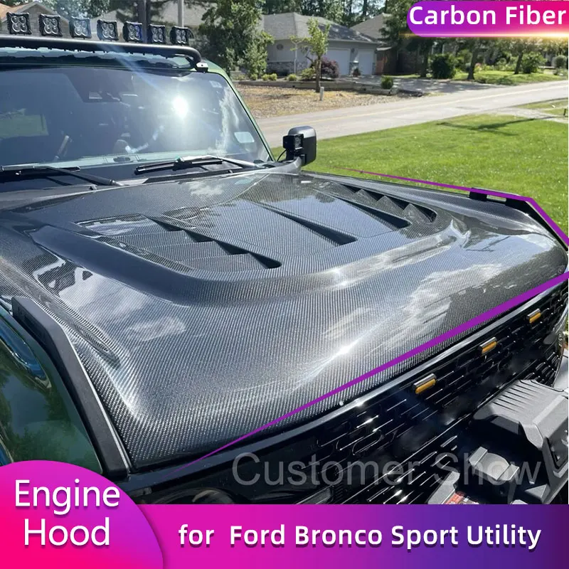 

Carbon Fiber Front Engine Hood Cover for Ford Bronco Sport Utility 2-Door 4-Door 2021-2023 Car Engine Hood Bonnet Body Kit