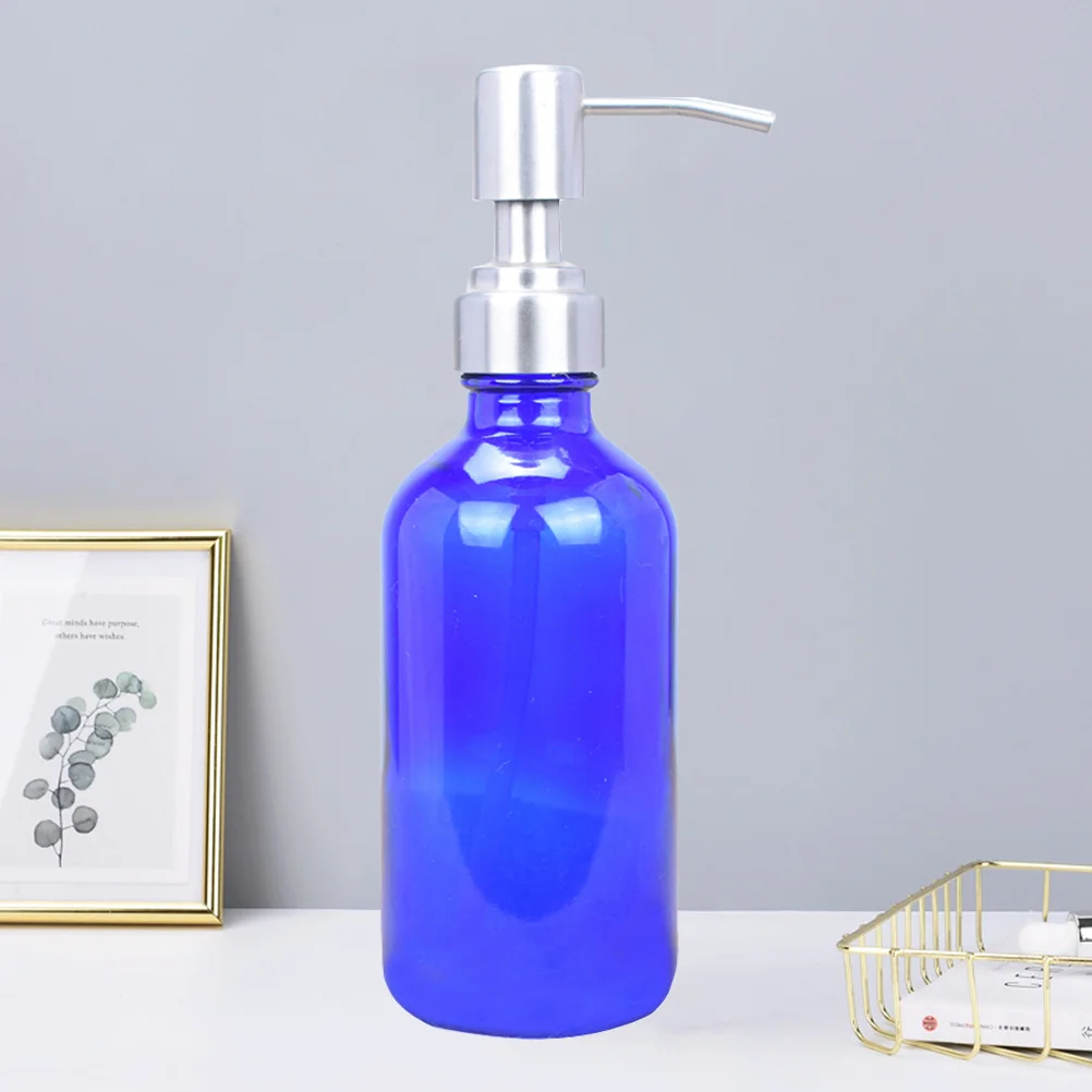 

230 Ml Liquid Hand Soap Glass Pump Bottle Lotion Shampoo Container Blue Toiletries