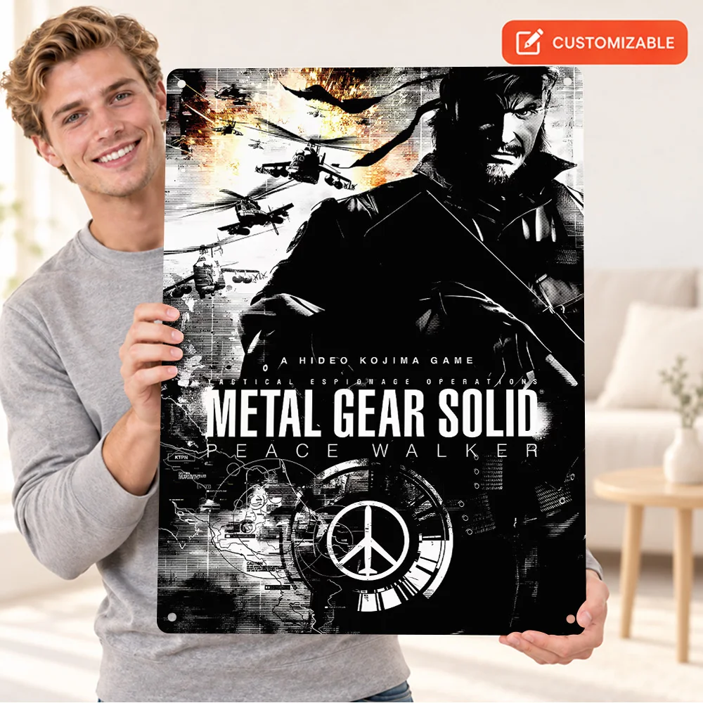 Metal Gear Solid Peace Walker Printed Poster Personalized Aluminum Sign Aircraft Soldier Collage Graphic Wall Art For Bedroom